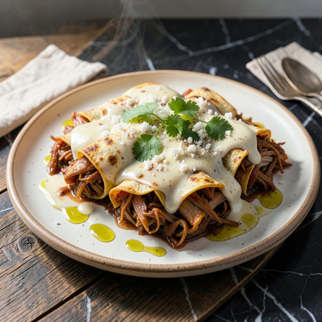 authentic chicken enchilada recipe with white sauce illustration with key details