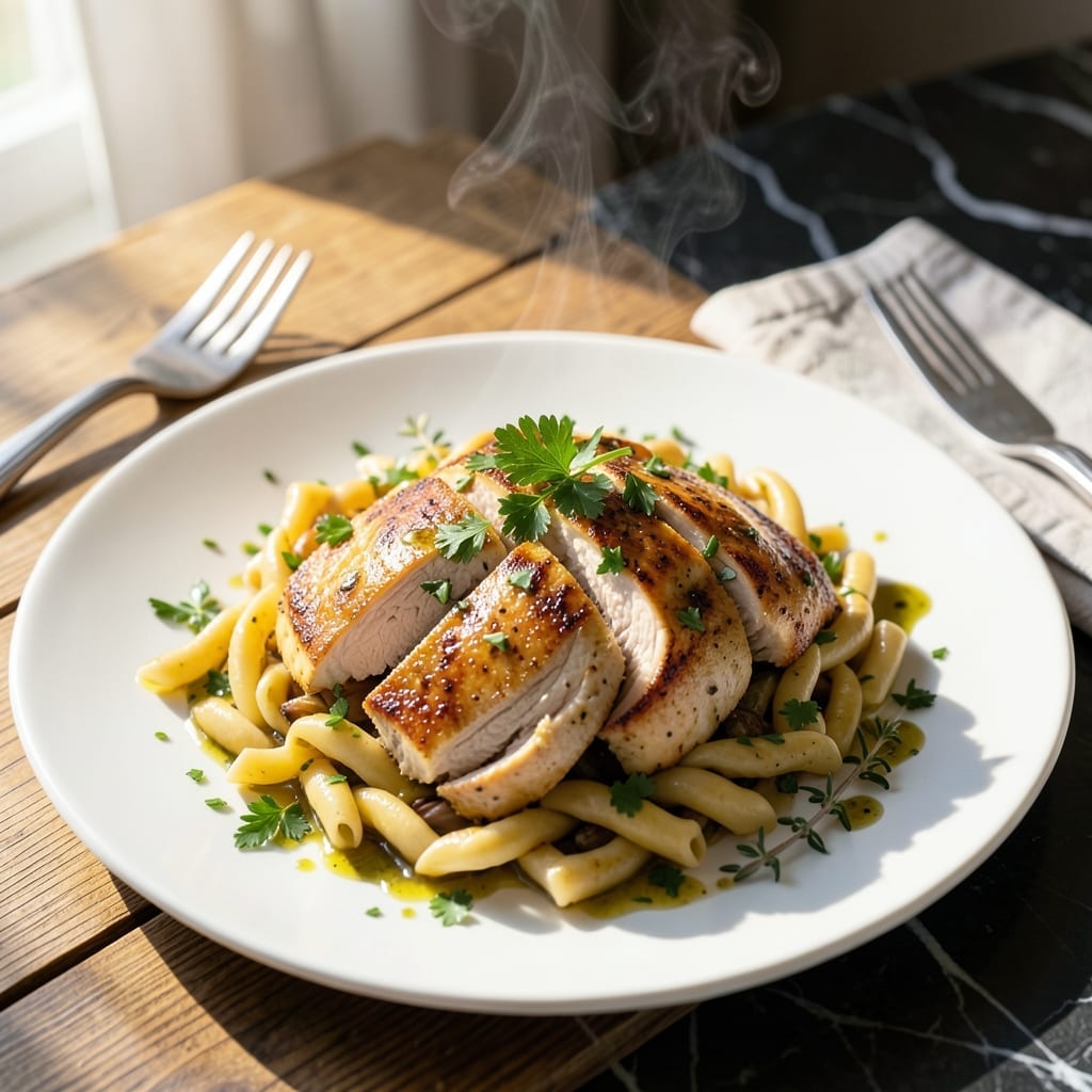 Fusilli and Chicken Recipe: Garlicky Herb-Infused Pasta Delight