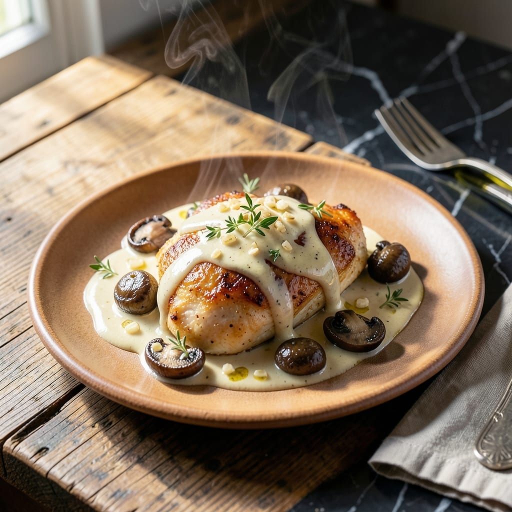 Champagne Chicken Recipe: Elegant Pan Sauce With Mushrooms Champagne Chicken Recipe: Elegant Pan Sauce With Mushrooms