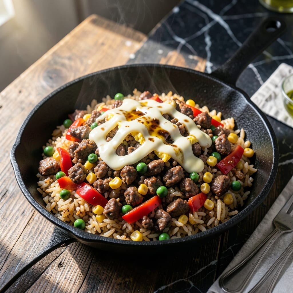 Fried Rice With Ground Beef and Vegetables Recipe: Wok-Charred Savory Feast