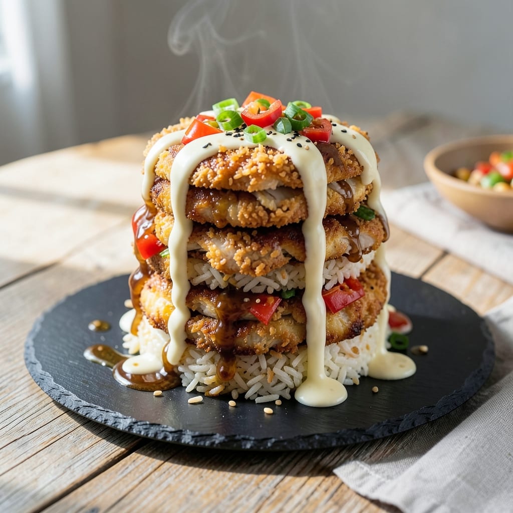 Bang Bang Chicken Fried Rice Stack Recipe: Layered Spicy-Sweet Crunch