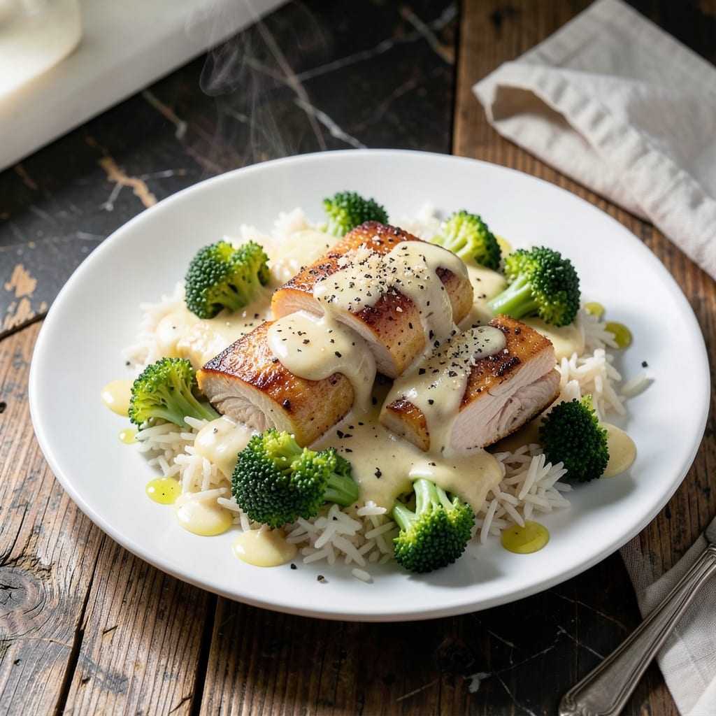 Chicken Broccoli Rice Alfredo Recipe: One-Pan Creamy Indulgence