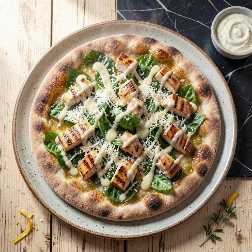 Chicken Caesar Pizza Recipe: Garlicky Crust With Crispy Chicken