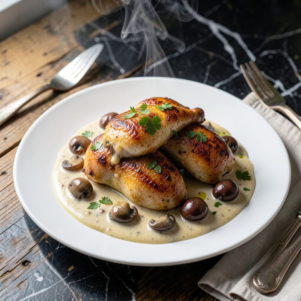 Complete baked chicken and mushroom sauce recipe overview image