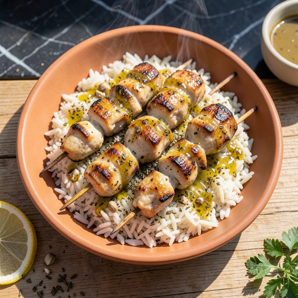 Greek Souvlaki Lemon Rice Recipe: Zesty Mediterranean Feast in One Pan