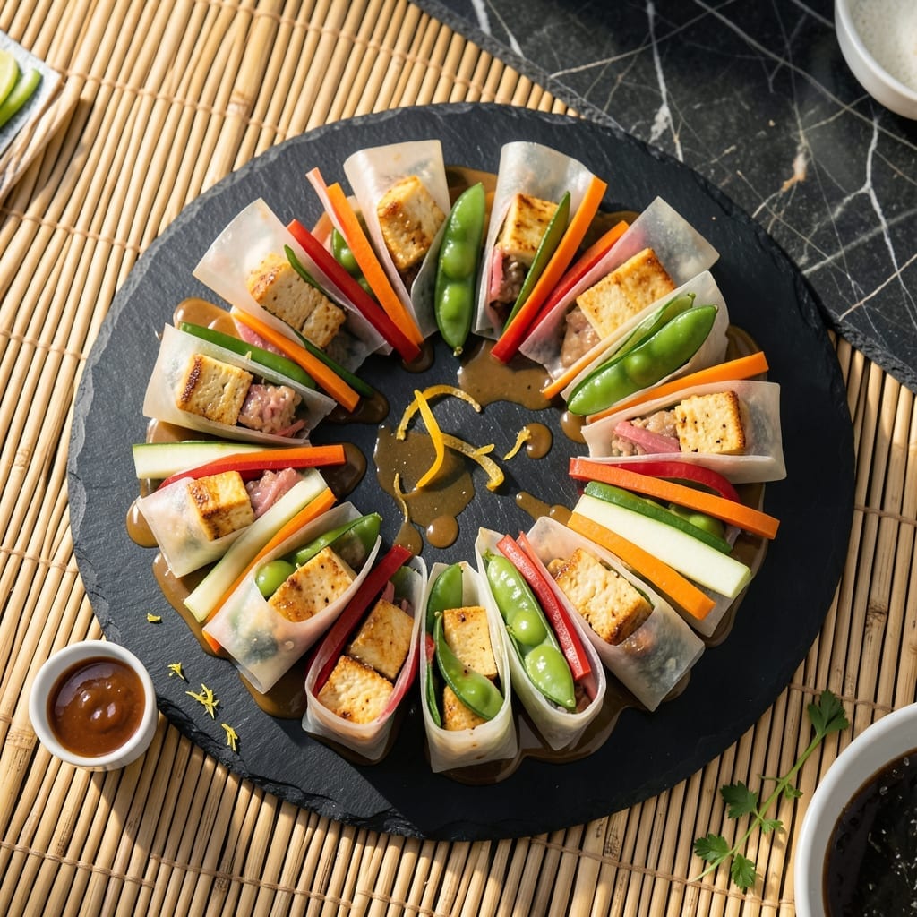 High Protein Rice Paper Rolls Recipe: Fresh Herb and Peanut Satay Packed Wraps