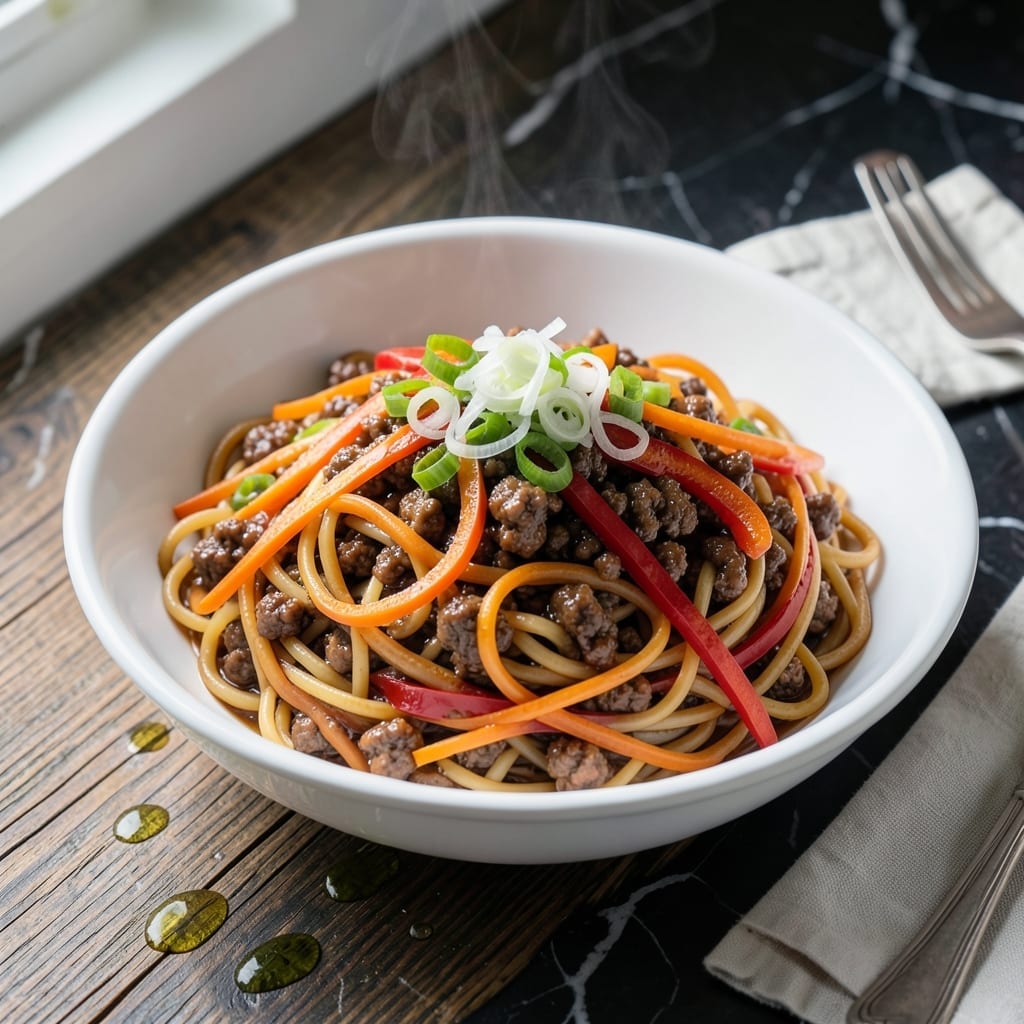 Ground Beef and Rice Noodles Recipe: Umami-Rich Stir-Fry Bowl