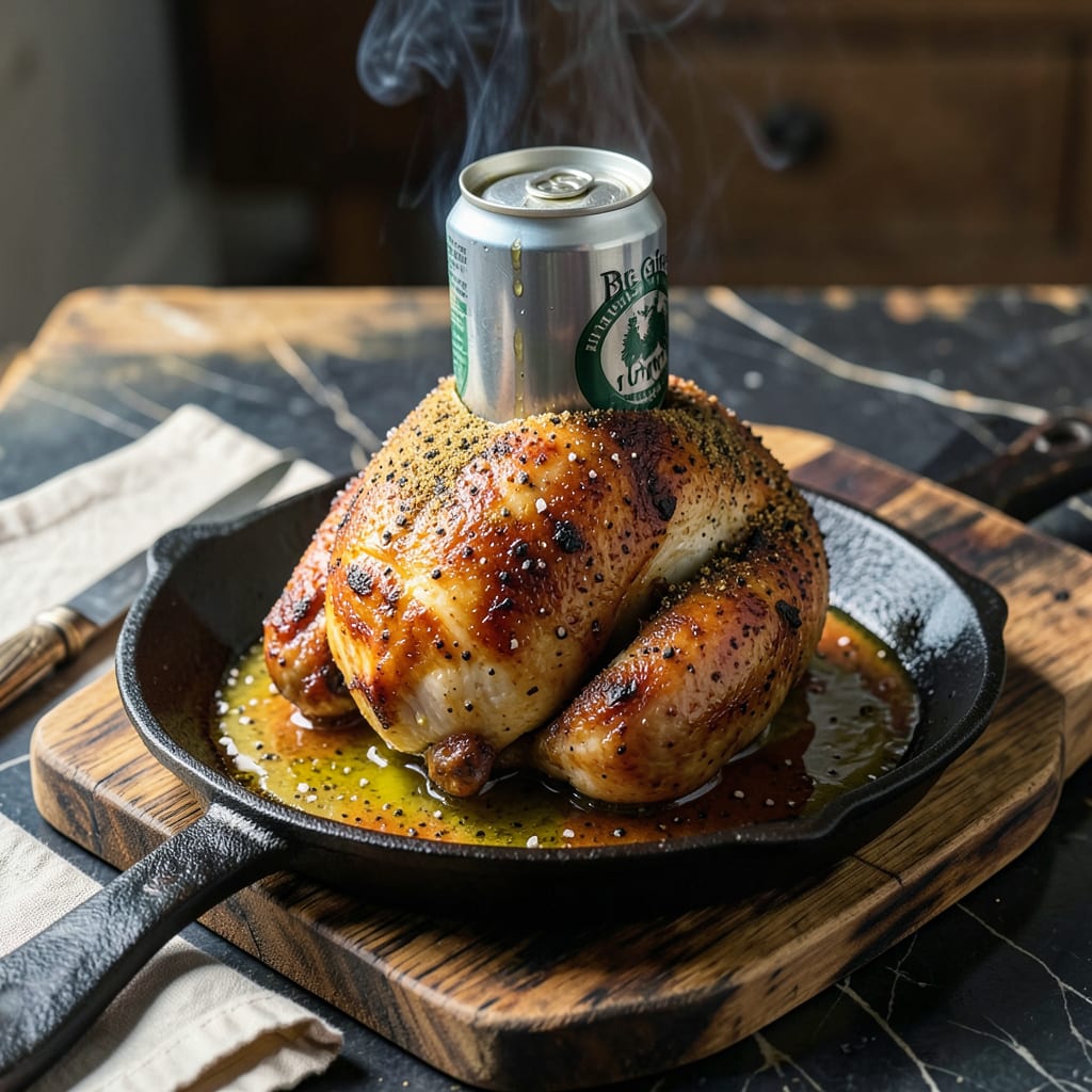 big green egg beer can chicken recipe example with annotations