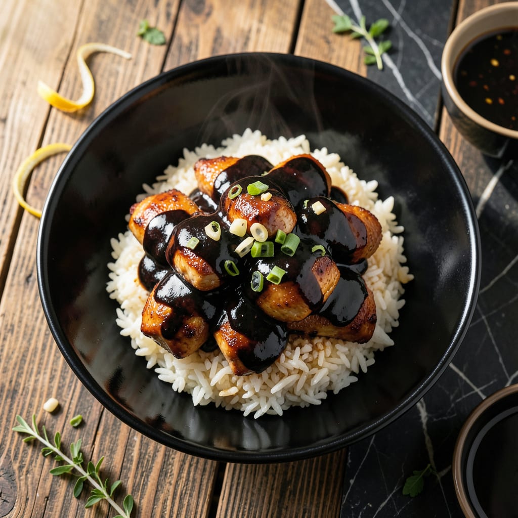 Visual representation of black sauce chicken recipe