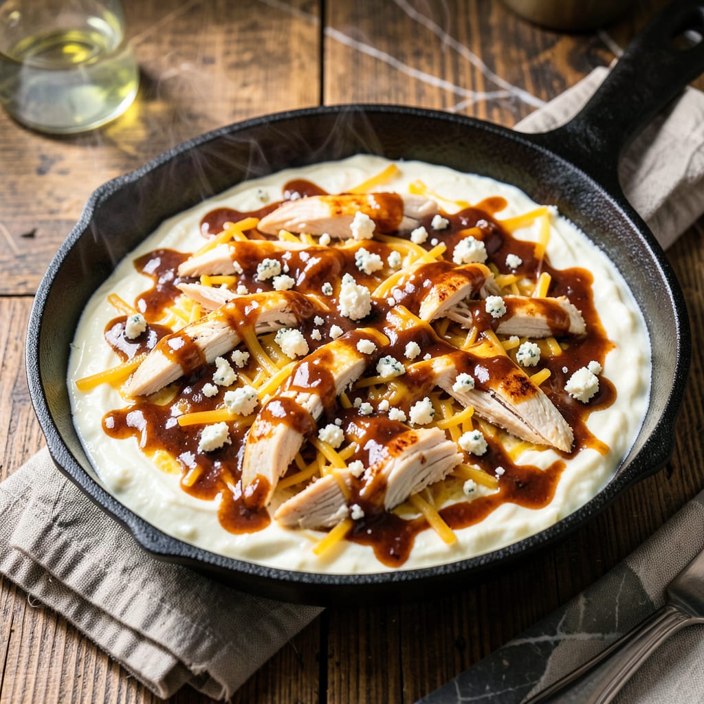 buffalo chicken dip recipe with wing sauce illustration with key details