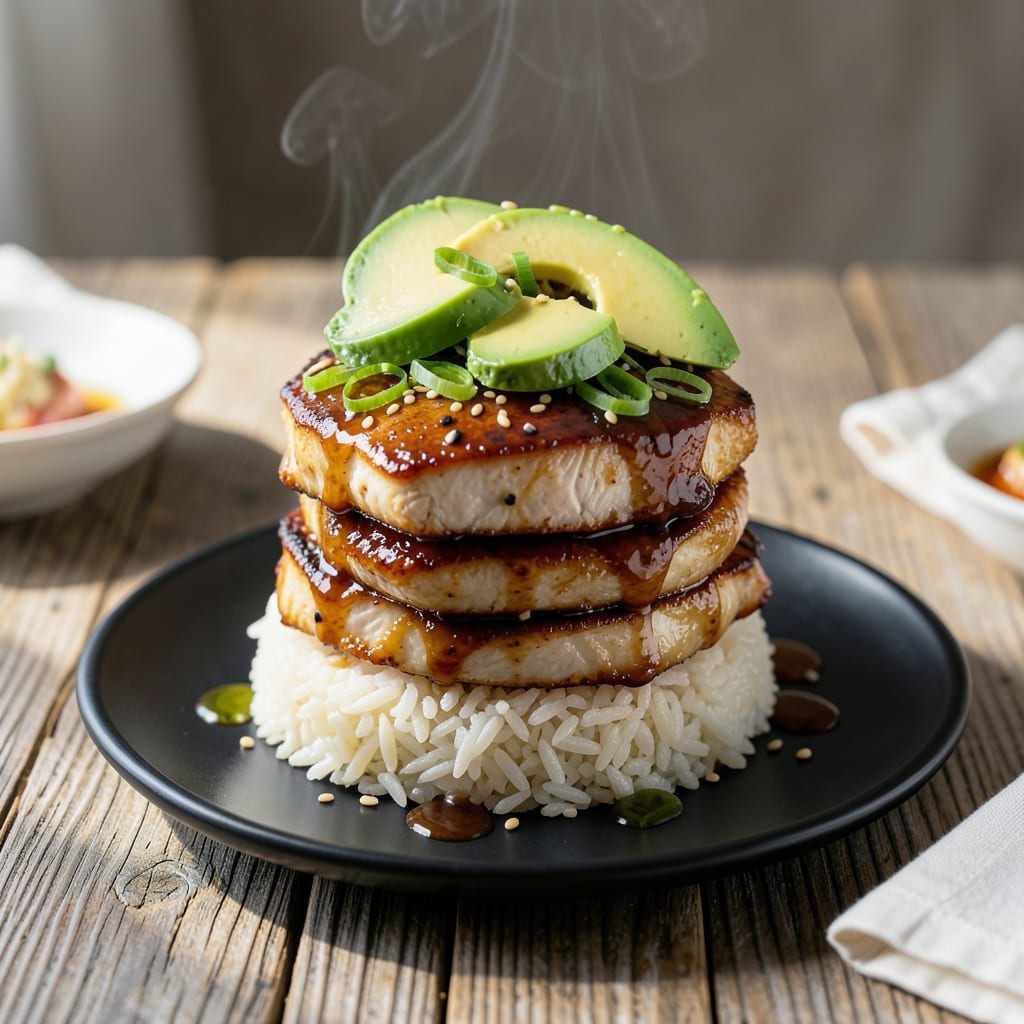 Teriyaki Chicken Avocado Rice Stack Recipe: Asian Fusion in Layers Teriyaki Chicken Avocado Rice Stack Recipe: Asian Fusion in Layers