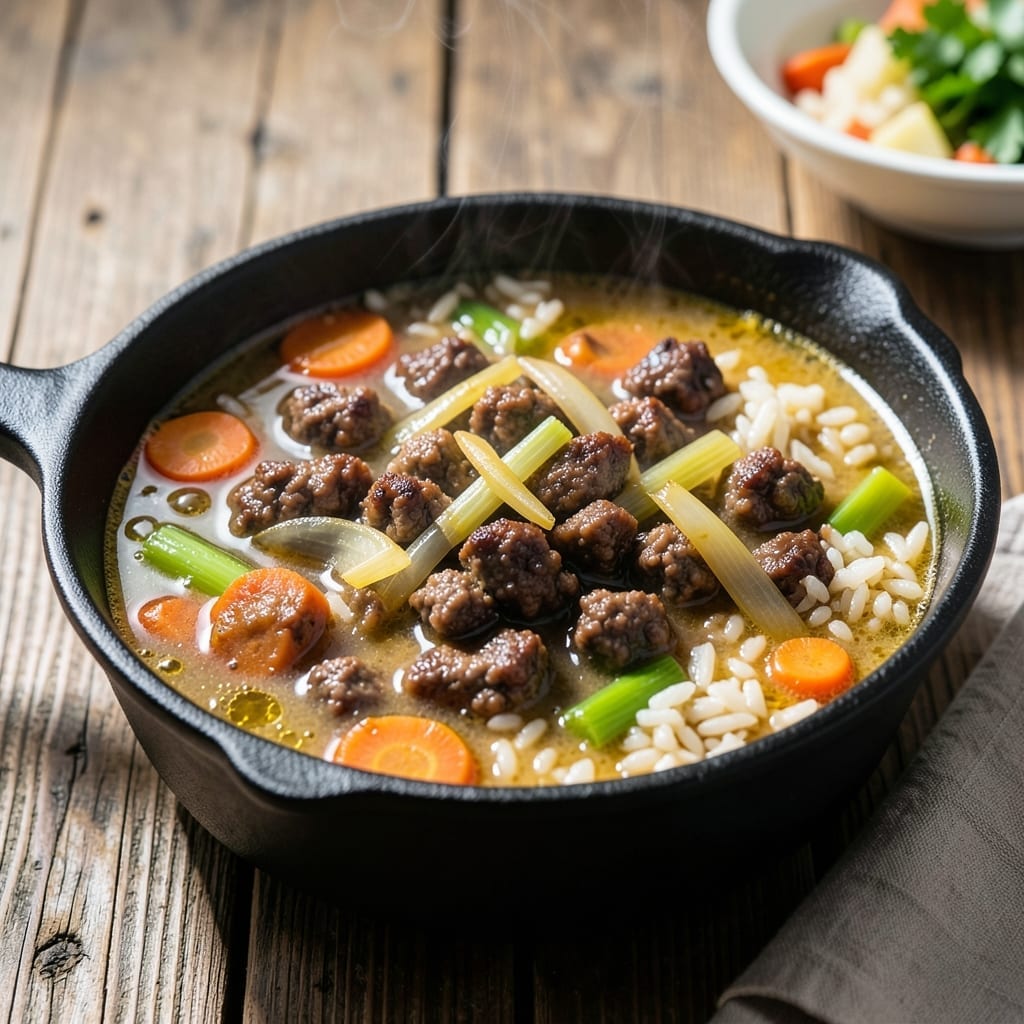 Hamburger and Rice Soup Recipe: Hearty Simmered Comfort with Ground Beef