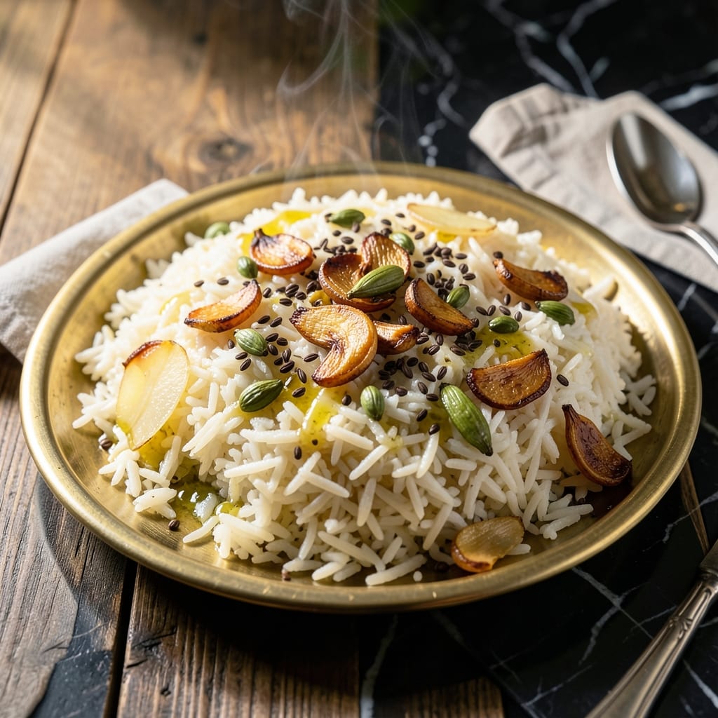 Garlic Rice Indian Recipe: Fragrant Spiced Grains With Golden Hue Garlic Rice Indian Recipe: Fragrant Spiced Grains With Golden Hue