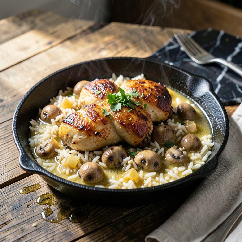 Baked Rice With Chicken and Mushroom Recipe: One-Dish Savory Harmony