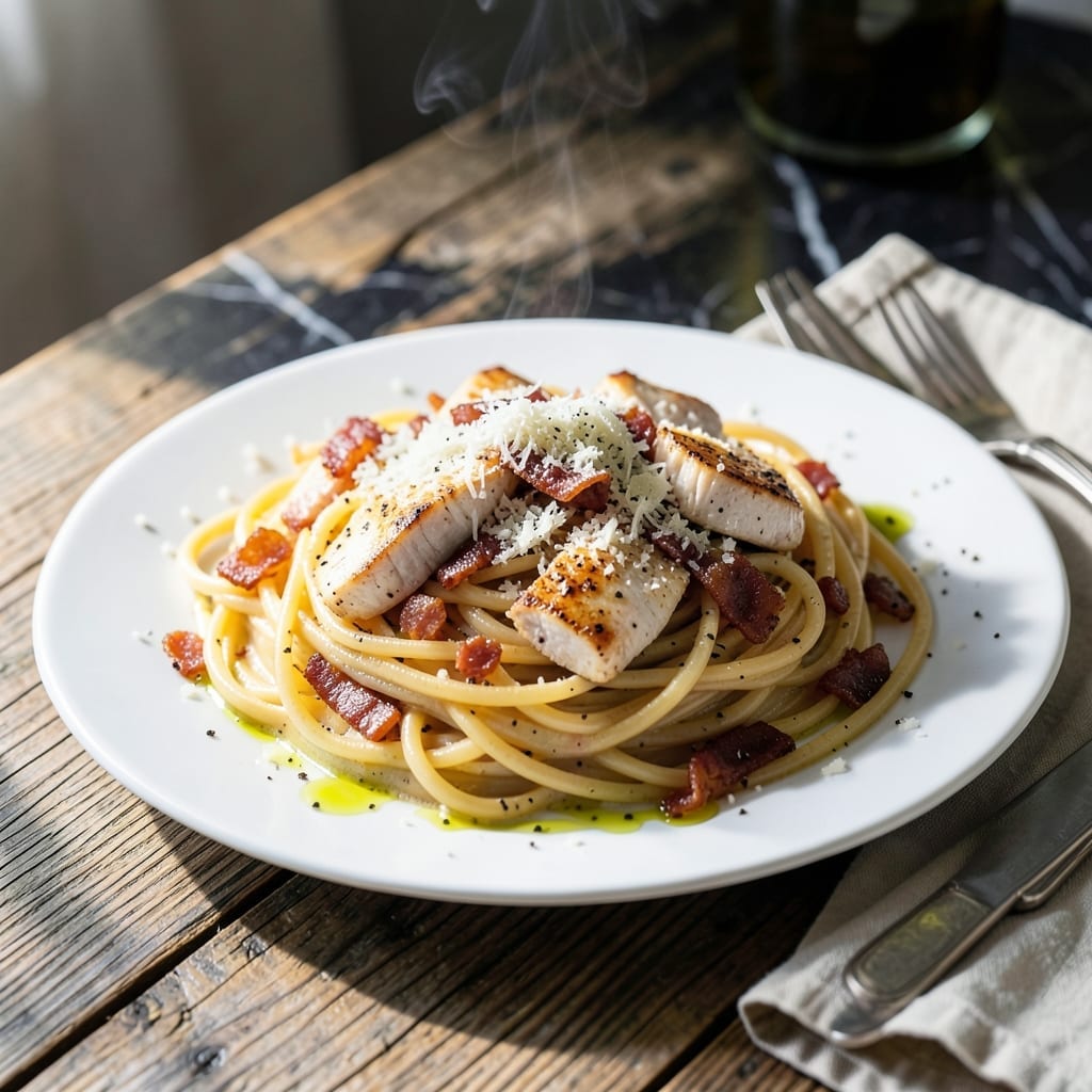 Chicken Carbonara Recipe: Egg-Rich Sauce With Crispy Pancetta Chicken Carbonara Recipe: Egg-Rich Sauce With Crispy Pancetta