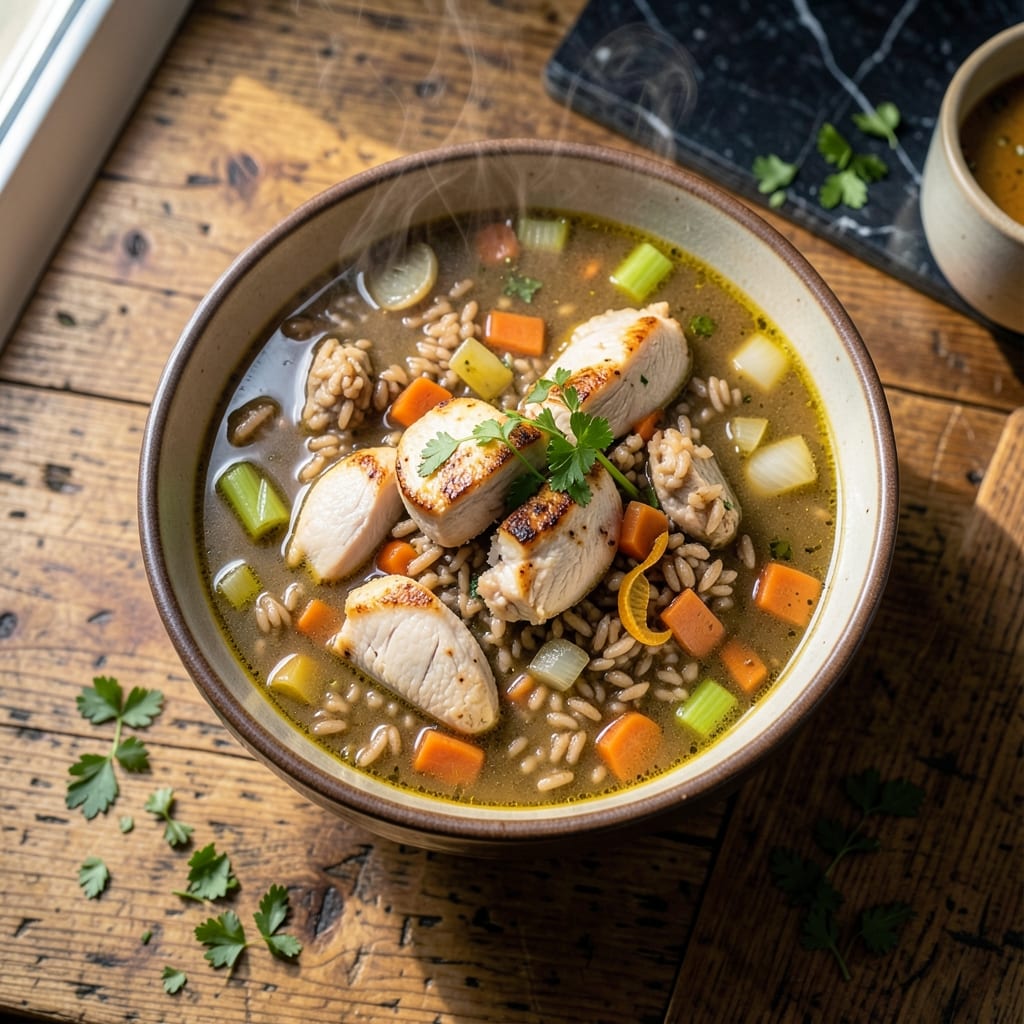 Chicken and Brown Rice Soup Recipe: Hearty Broth With Nutty Grains Chicken and Brown Rice Soup Recipe: Hearty Broth With Nutty Grains