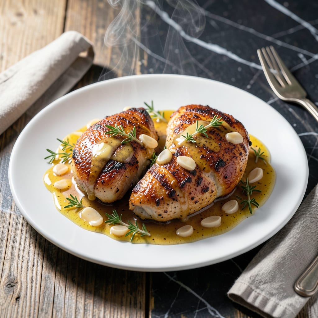 Visual representation of cajun honey glazed chicken in garlic butter sauce recipe
