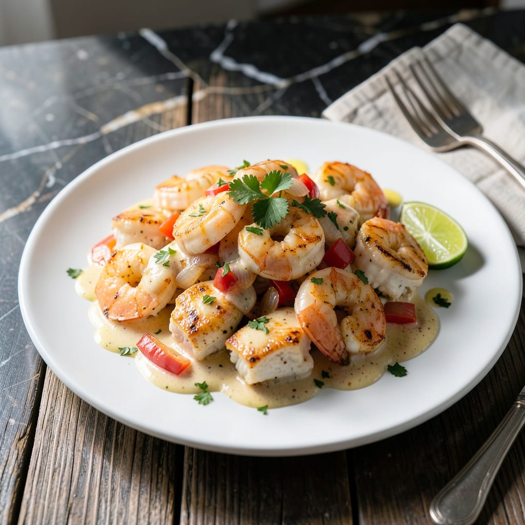 Visual representation of cheddars key west chicken and shrimp sauce recipe