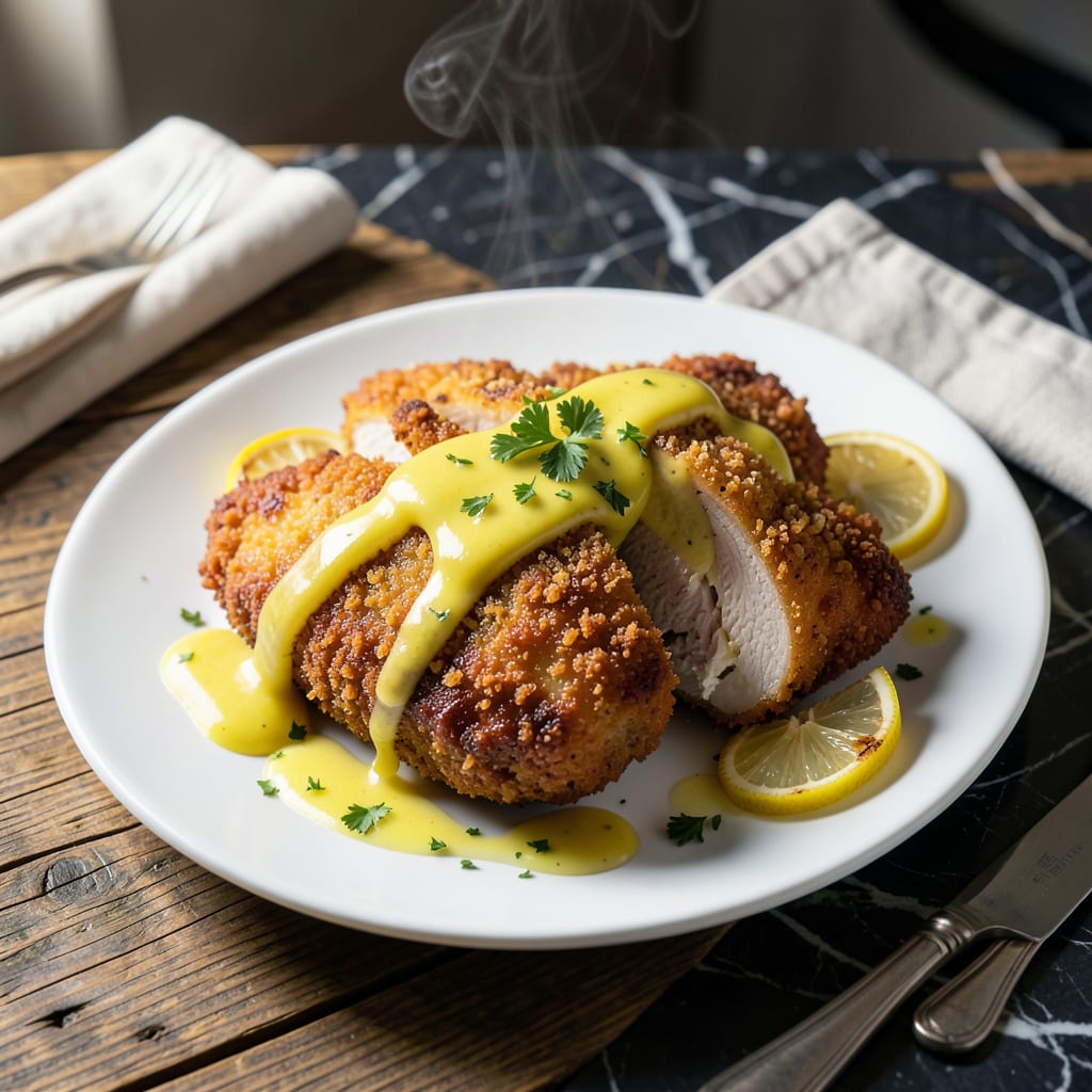 cheesecake factory chicken costoletta lemon sauce recipe illustration with key details