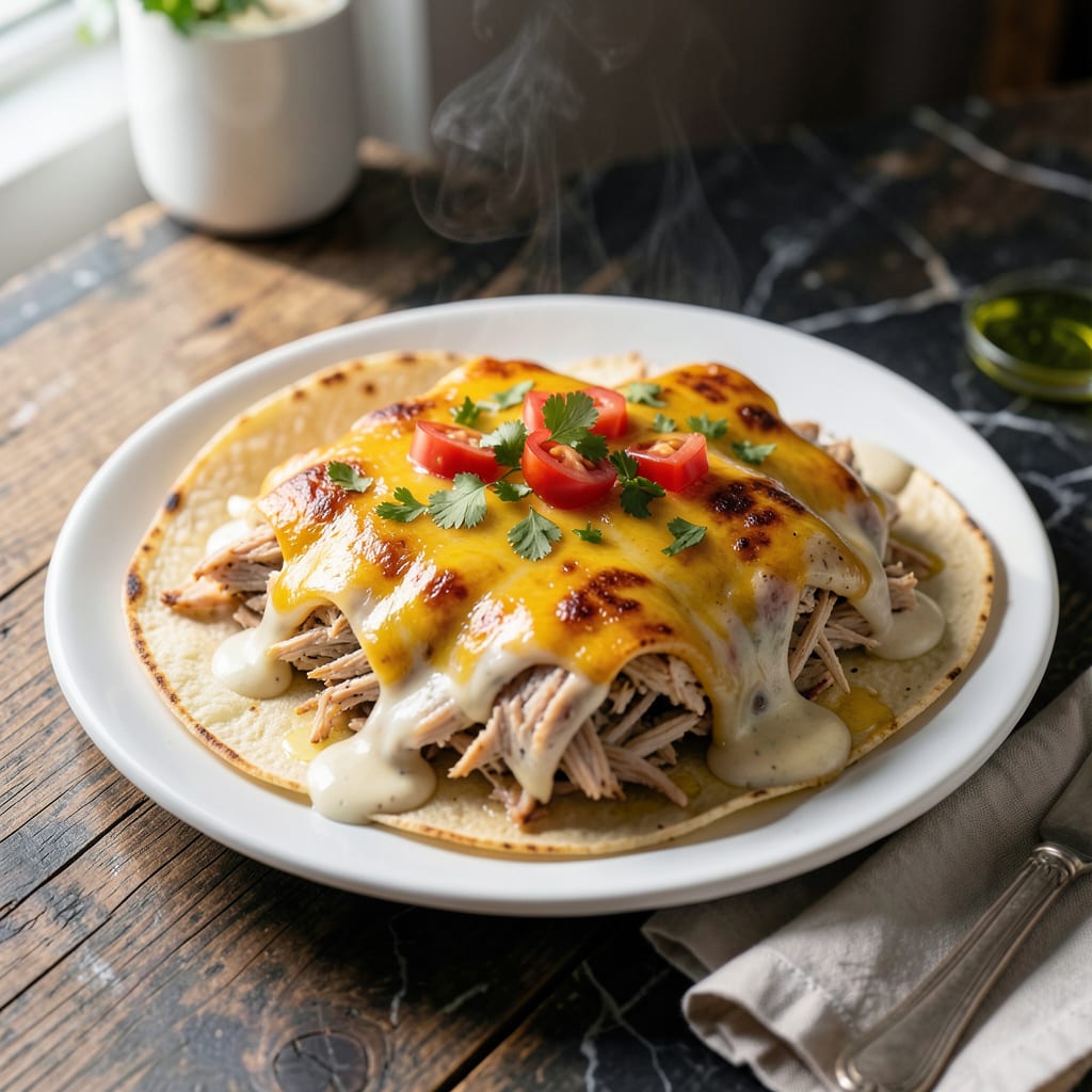cheesy chicken enchiladas with creamy sauce recipe detailed visual guide