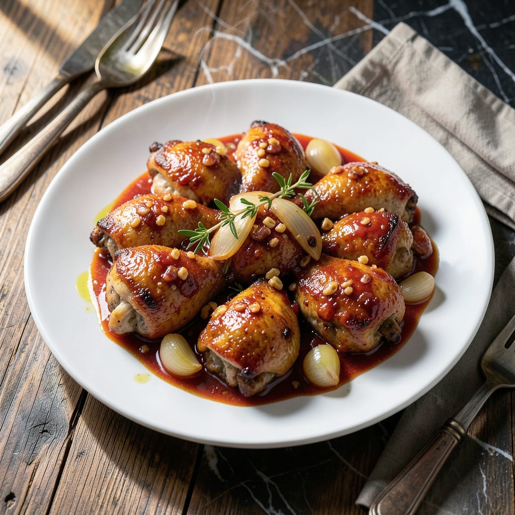 Visual representation of chicken adobo with tomato sauce recipe