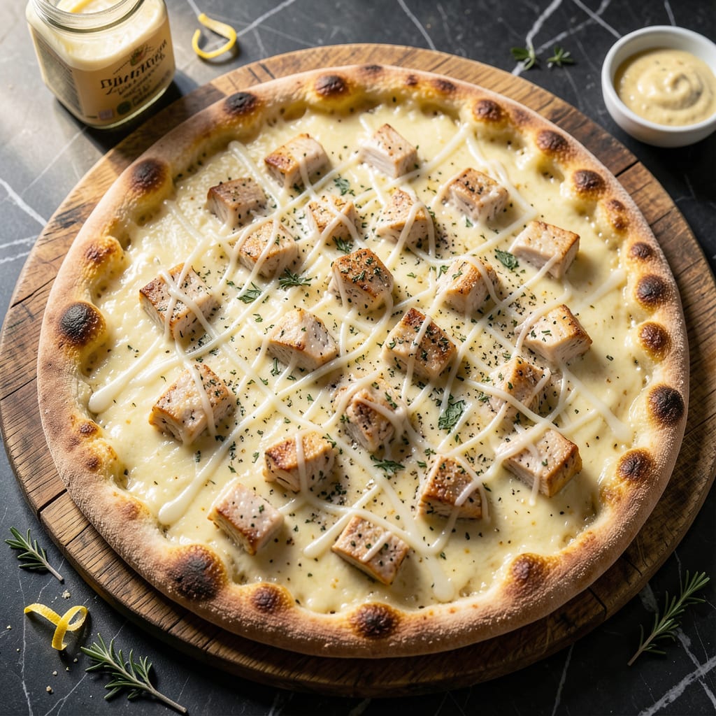 Comprehensive chicken alfredo pizza recipe with jar sauce visual reference