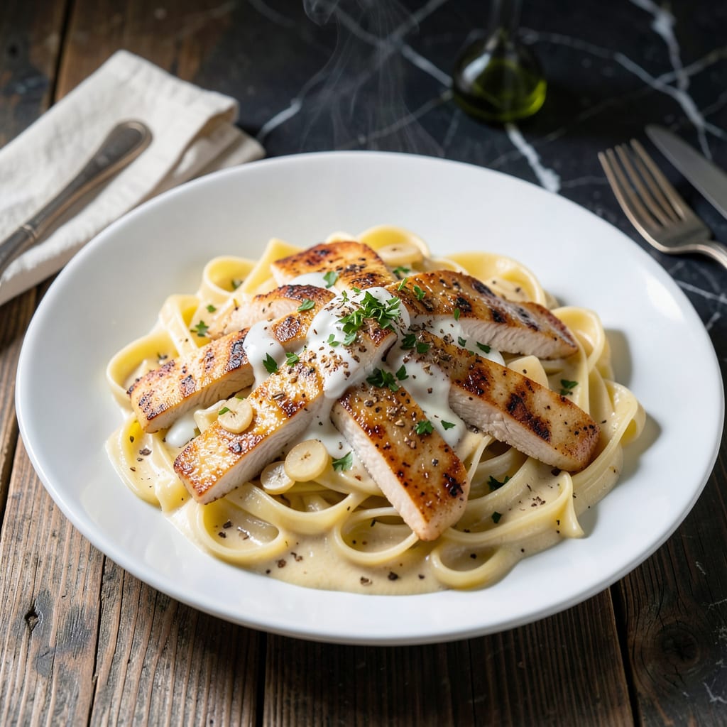 chicken alfredo recipe using alfredo sauce example with annotations