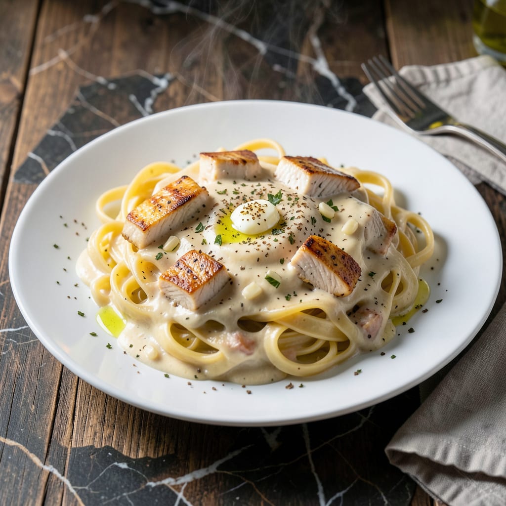 chicken alfredo recipe using prego sauce illustration with key details