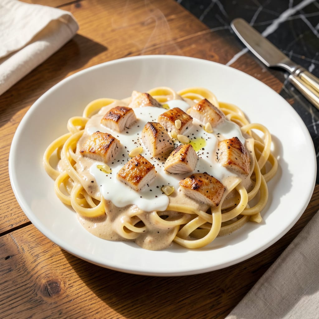 Visual representation of chicken alfredo recipe using ragu sauce