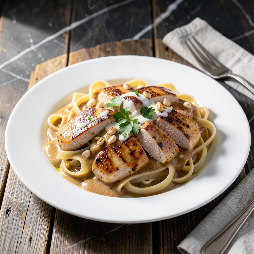 Complete chicken alfredo recipe with bottled sauce overview image