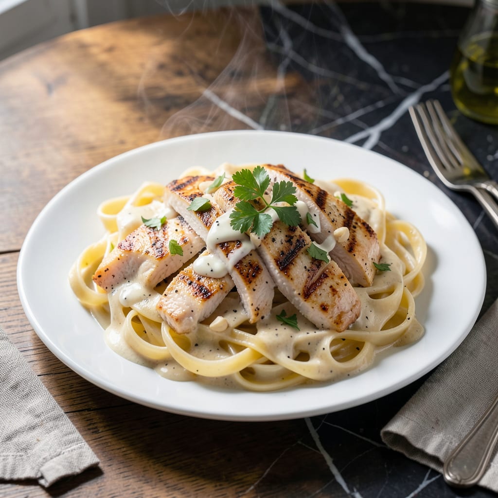 Complete chicken alfredo recipe with canned alfredo sauce overview image