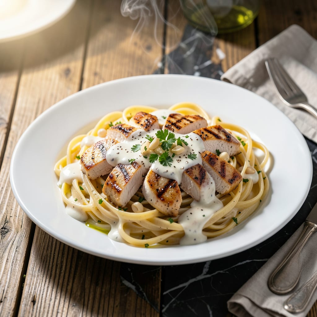 Comprehensive chicken alfredo recipe with jarred sauce visual reference