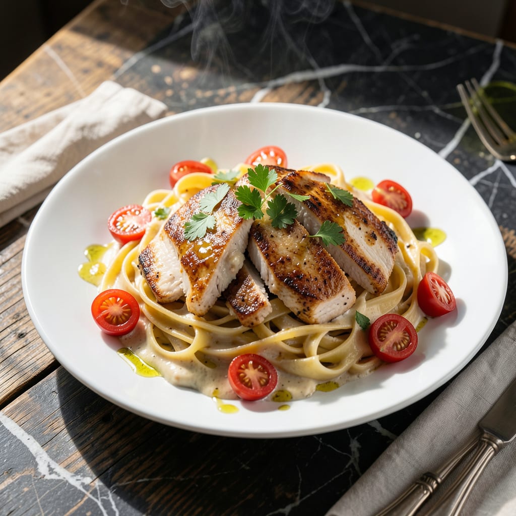 chicken alfredo recipe with prego sauce illustration with key details