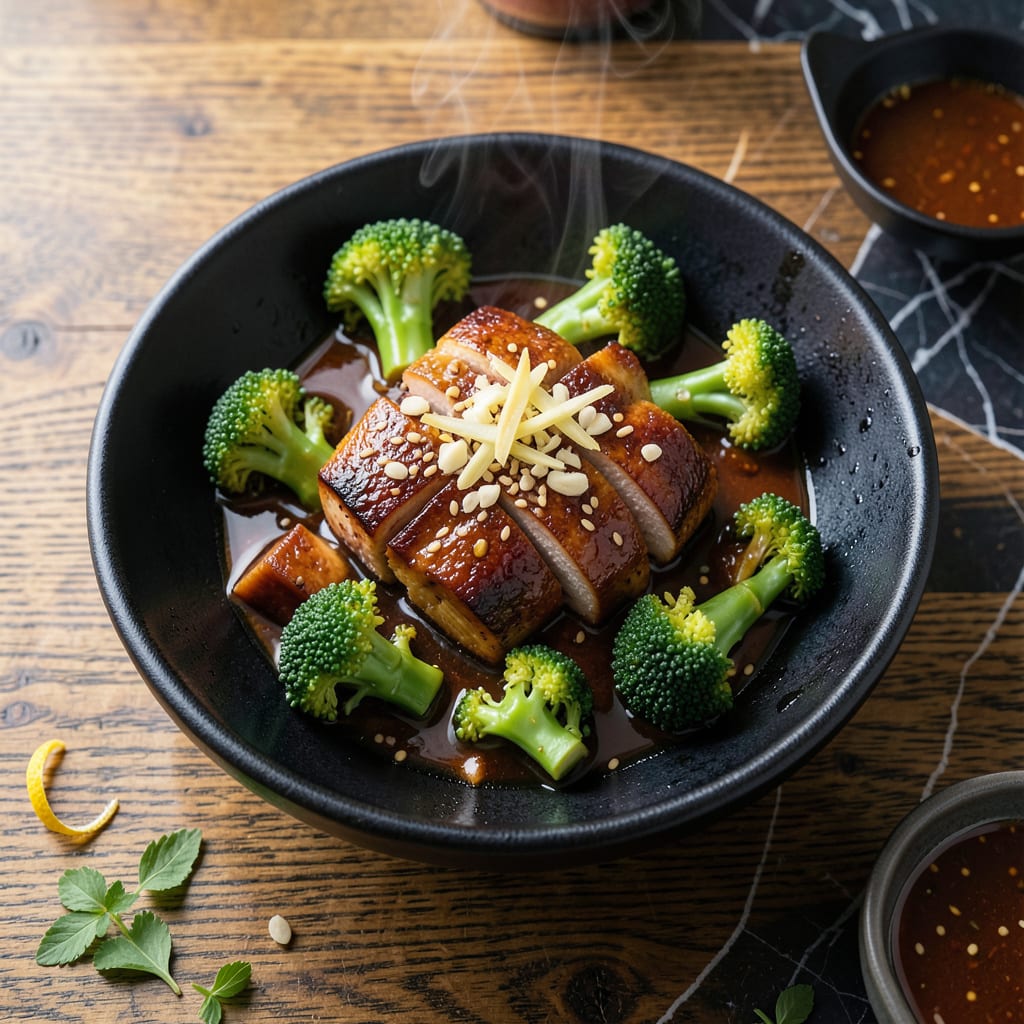 chicken and broccoli soy sauce recipe illustration with key details