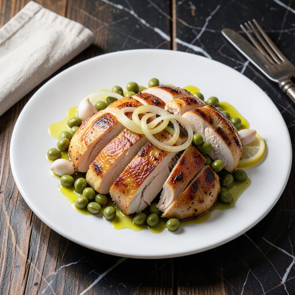 chicken and fava bean recipe example with annotations