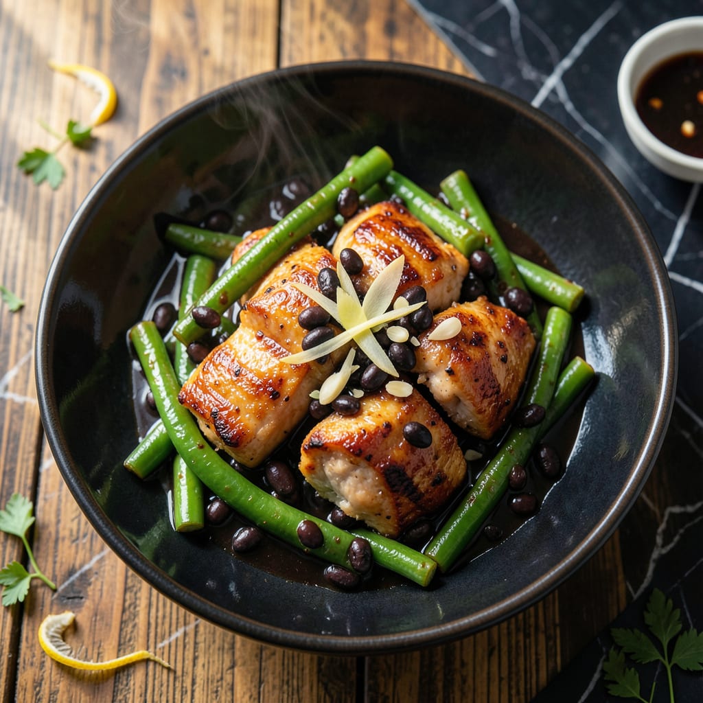 chicken and green beans in black bean sauce recipe example with annotations