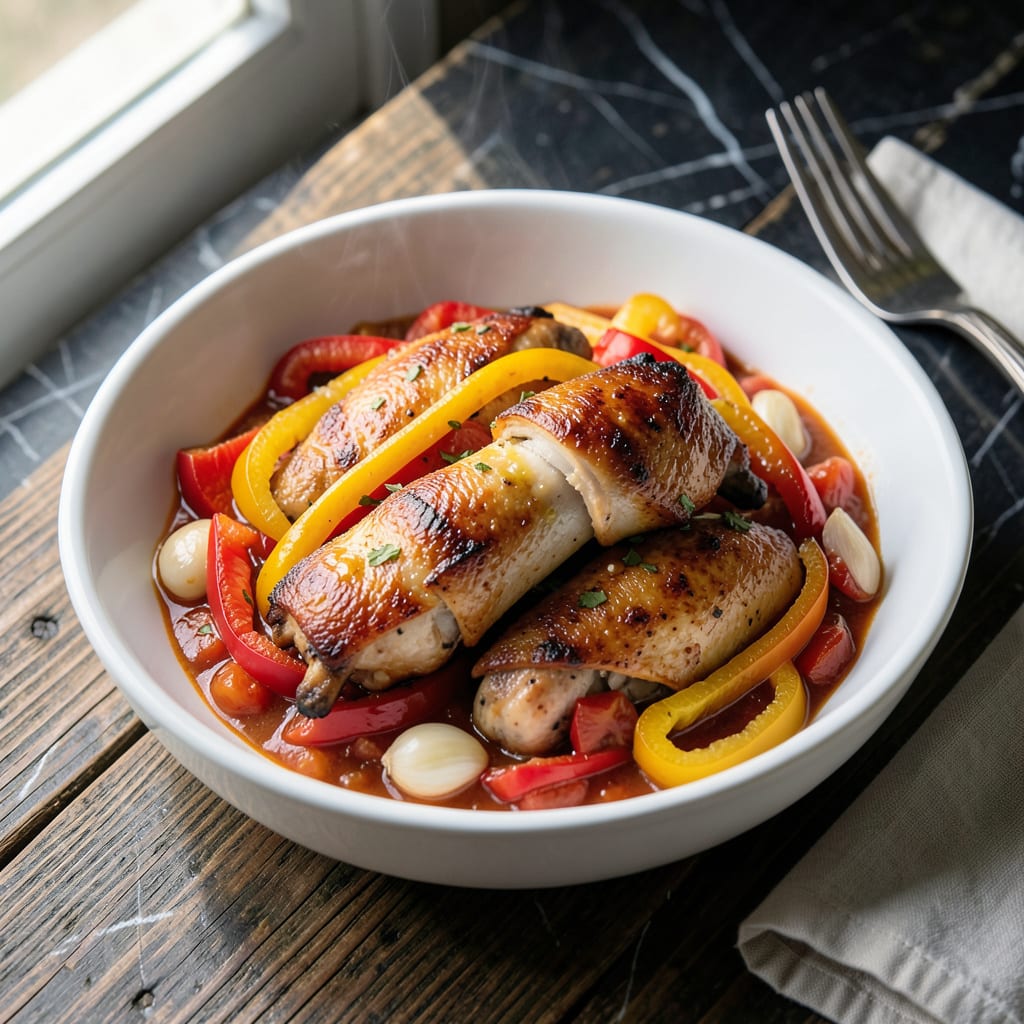 Visual representation of chicken and peppers crock pot recipe