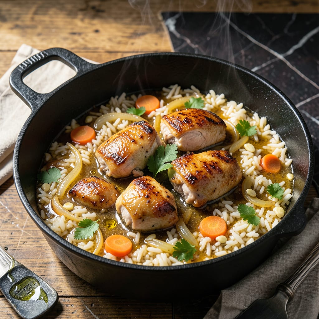 Complete chicken and rice 1 pot recipe overview image