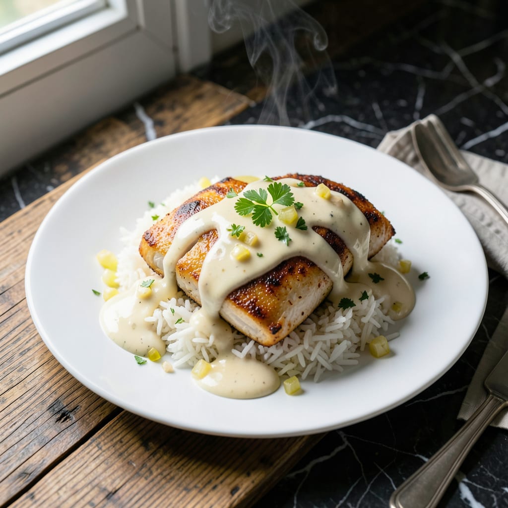 Comprehensive chicken and rice white sauce recipe visual reference