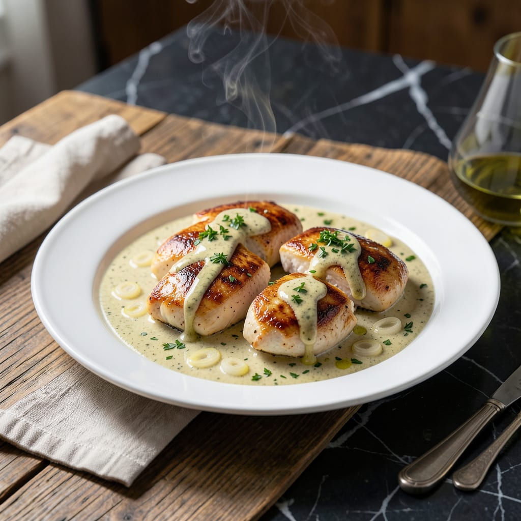 chicken and tarragon sauce recipe example with annotations