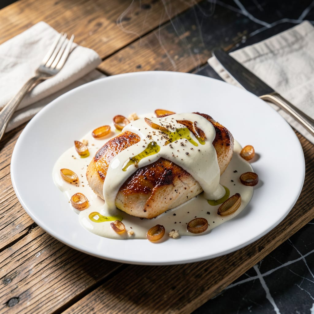 chicken breast in white sauce recipe example with annotations