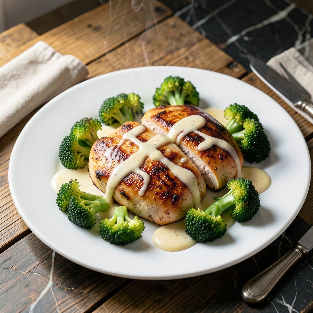 Complete chicken broccoli white wine sauce recipe overview image