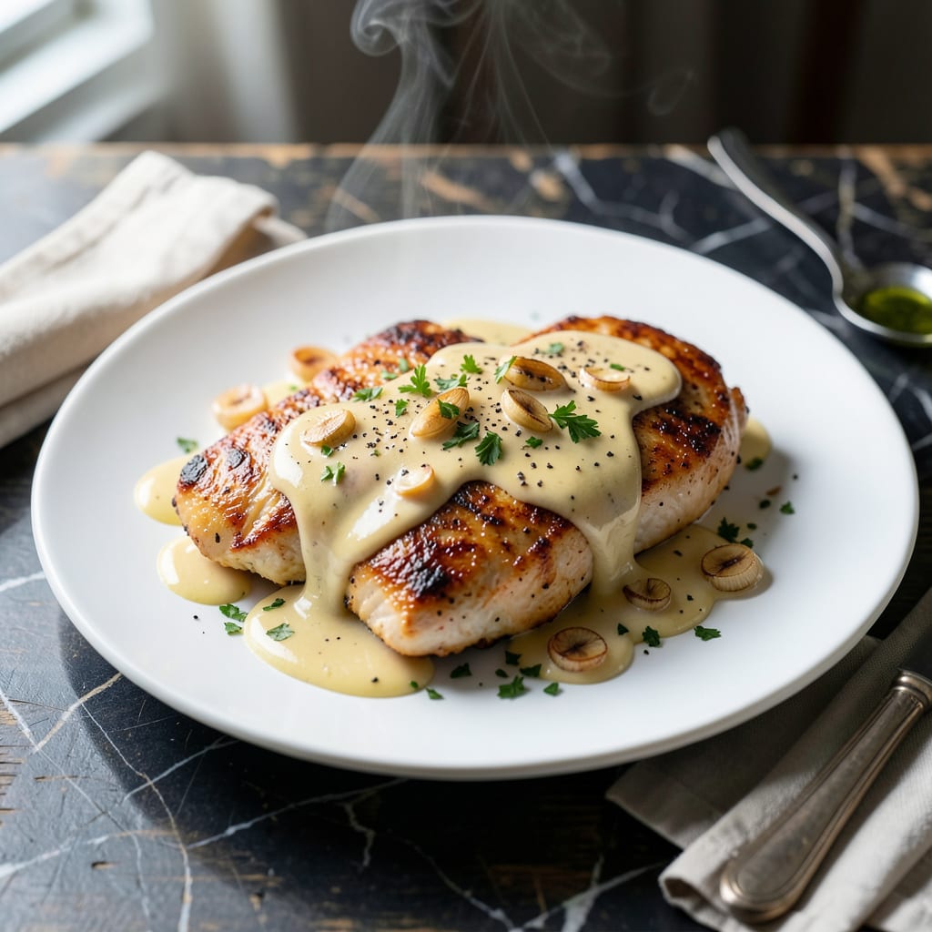 chicken butter garlic sauce recipe illustration with key details