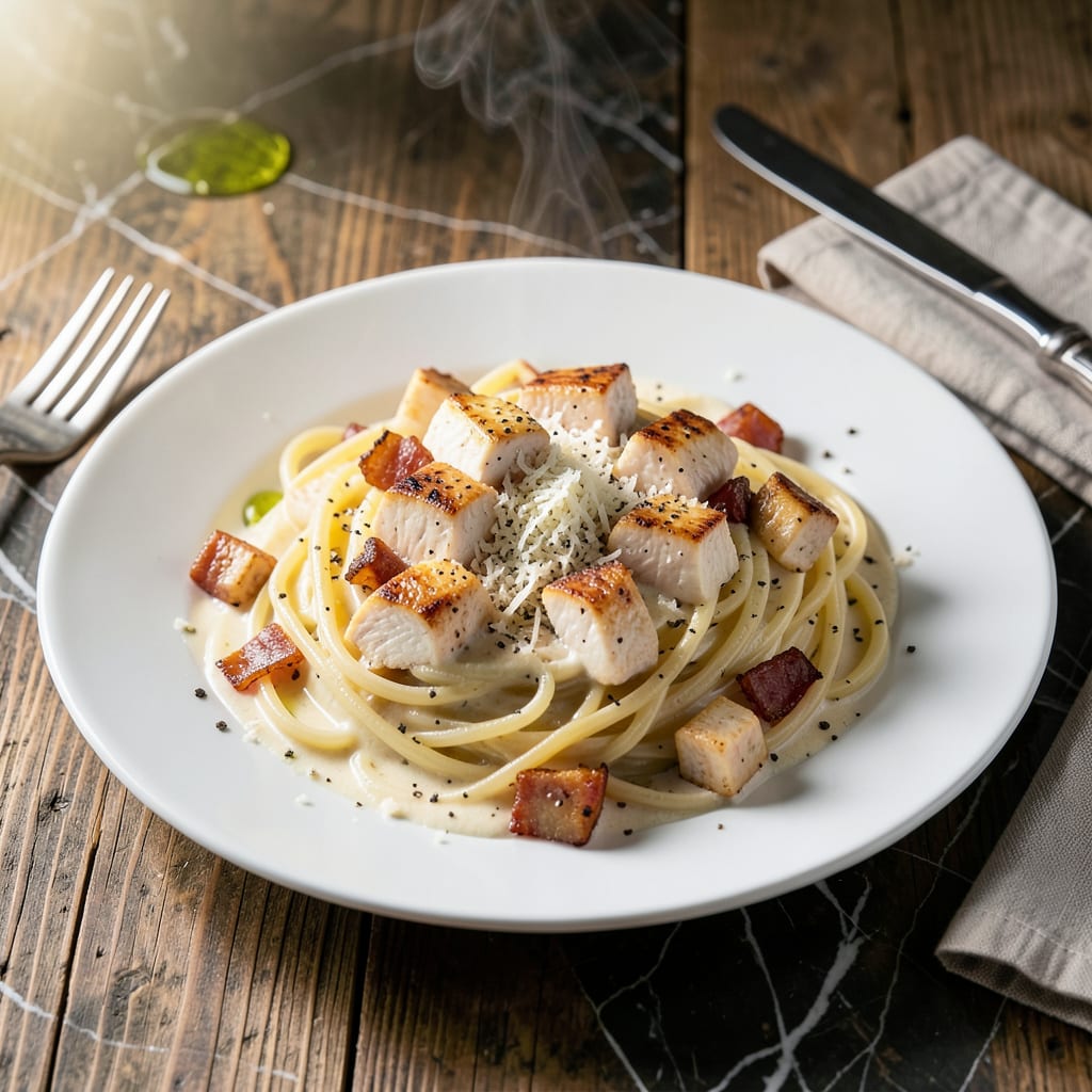 chicken carbonara recipe no eggs detailed visual guide