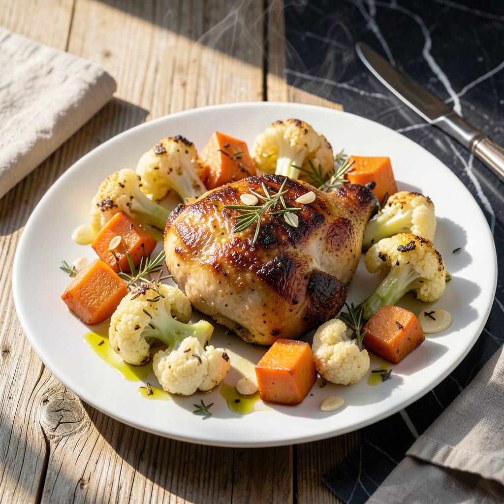 Visual representation of chicken cauliflower sweet potato recipe