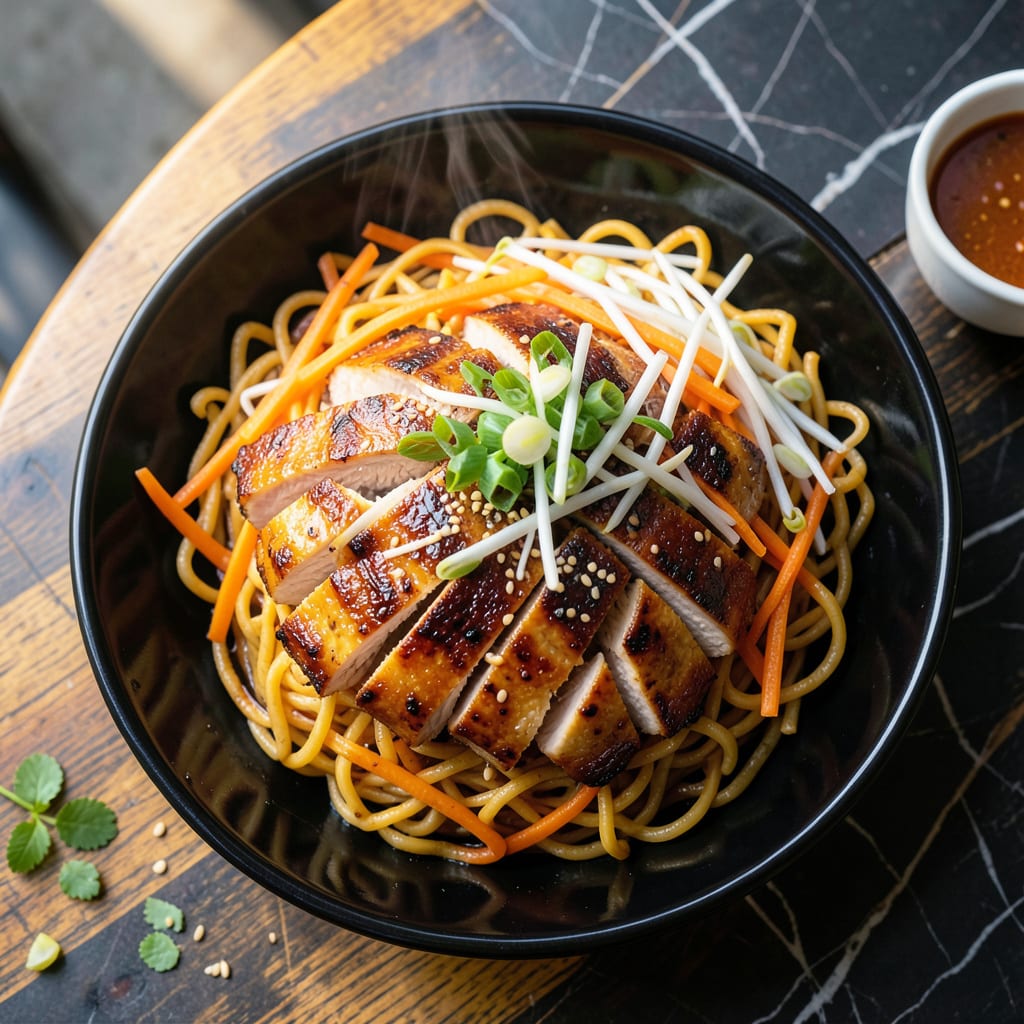 Visual representation of chicken chow mein recipe without oyster sauce