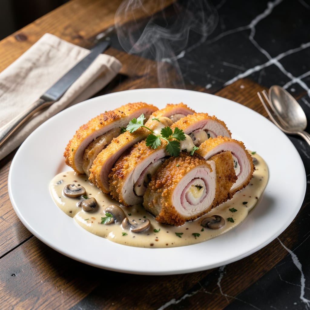 chicken cordon bleu mushroom sauce recipe example with annotations