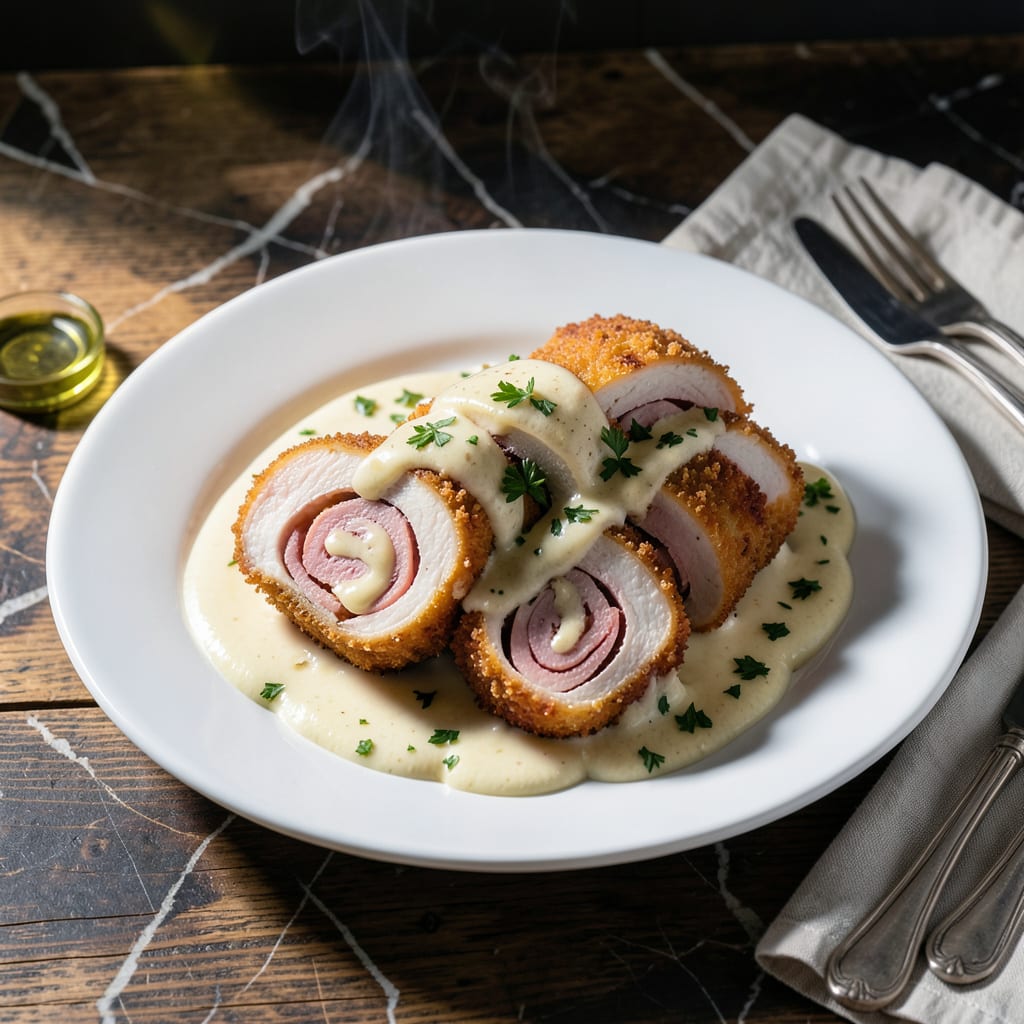 chicken cordon bleu with bechamel sauce recipe detailed visual guide