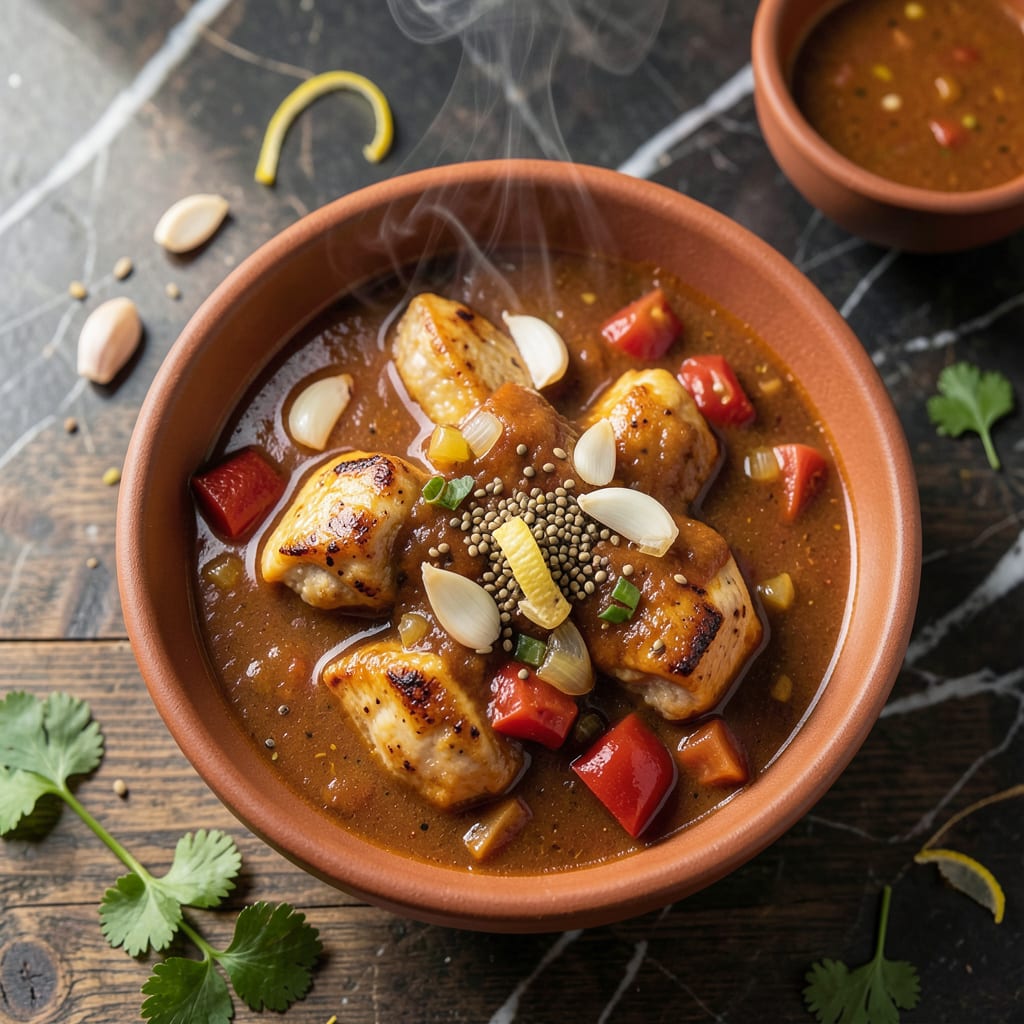 chicken curry recipe with tomato sauce illustration with key details