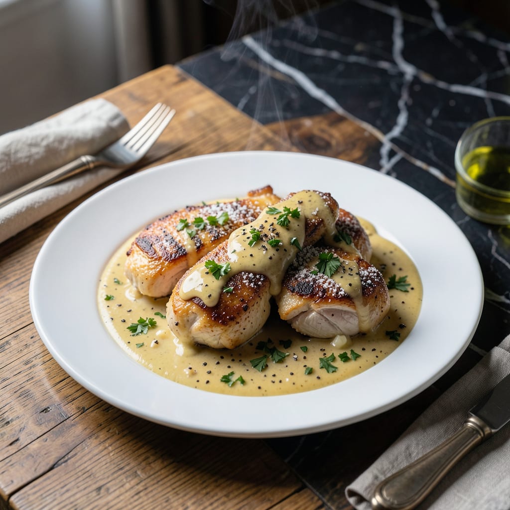 Visual representation of chicken dijon garlic sauce recipe